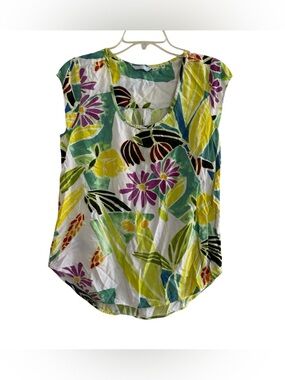 Jams World Sugar Daisy Blouse Hawaii Floral Top Colorful Bright Artsy M